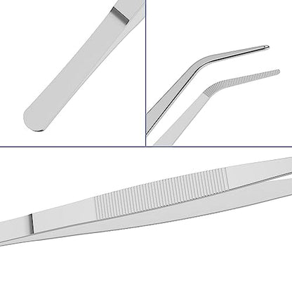 7.1 Inch Stainless Steel Tweezers with Curved Pointed Serrated Tip, Perfectly Aligned, 3/64 Inch Thickness Stainless Steel, Multipurpose Daily Garden Home Lab Craft Repairing Tool