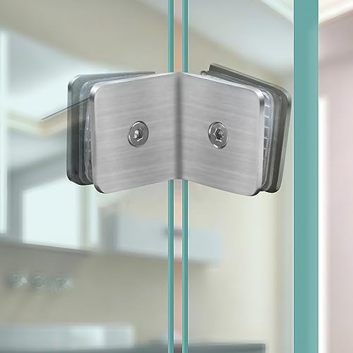 2PCS Railing Glass to Glass Clamp 304 Stainless Steel Half Circle Right Angle Bracket for Clip Shower Room Partition Corner Code Connection Door Fixing Clip (90 Degree)
