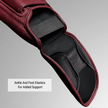 Hayabusa T3 LX Leather Striking Shinguards - color: Crimson, size: Medium