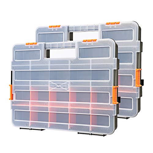 CASOMAN Tool Box Organizer Interlocking Black Small Parts Organizer for Fasteners and Crafts w/Removable Dividers (2 Piece Pack) - size: 2 Piece Set, Black