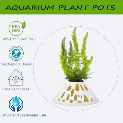 2 Pack Aquarium Plant Pots – White Plastic Aquatic Planters with Side Vent Holes, Shatterproof & BPA-Free Fish Tank Decor for Live Plants, Shrimp, Java Fern, Anubias – Freshwater & Saltwater Safe