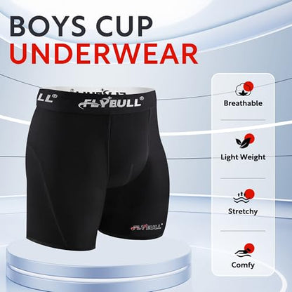 2-Pack Boys Cup Underwear Youth Boxer Briefs with 1 Protective Athletic Cup for Baseball, Football, Lacrosse - color: Black, size: X-Small