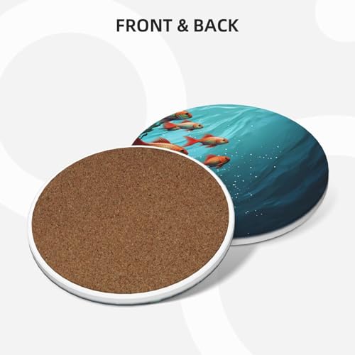 Coasters for Drinks Set of 6 Absorbent Ceramic Drinks Coasters with Holder Cup Mat Pad Fish Aquarium Decorative Coffee Cup Beverage Coasters for Tabletop Protection Home Decor