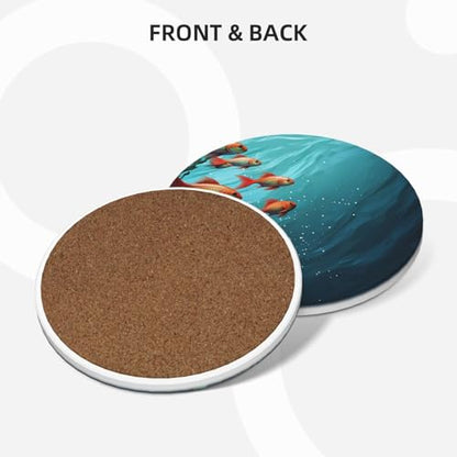 Coasters for Drinks Set of 6 Absorbent Ceramic Drinks Coasters with Holder Cup Mat Pad Fish Aquarium Decorative Coffee Cup Beverage Coasters for Tabletop Protection Home Decor