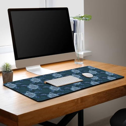 Computer Desk Mat Blue Mats, Gaming Mouse Pads Big Mouse Pad, Desk Pads Large Non-Slip Rubber Base Waterproof with Stitched Edges, 35.4 X 15.7 inch for Work/Game/Office/Home Turtle Pattern - color: Blue Turtle Pattern