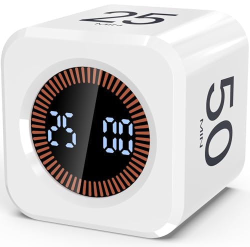 Digital Pomodoro Timer Cube 5/10/25/50min Preset, Silent & Sound Alarm - color: White