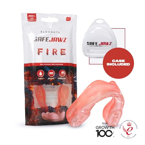 SAFEJAWZ Mouth Guard Elements Dual Layer Adult & Child Mouthguard with Case - color: Fire, size: Junior (up to 11)