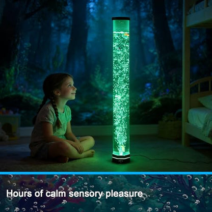 3.6FT Sensory Bubble Lamp, 9 Floating Fish, 16 Color LED | Remote control, 120mm extra-wide tube, 3-speed bubbles; for bedroom, living room, office and sensory room
