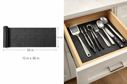 Non-Adhesive Shelf & Drawer Liner 12" x 36" Black – Non Slip Grip Liner, Cut to Fit Cabinet Drawer Mat for Kitchen Shelves, Desks & Storage – Dependable Industries Inc. Essentials