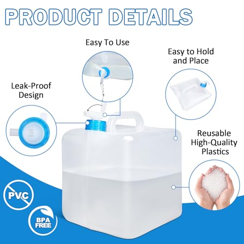 [2 Pack] 5.3 Gallon /20L Collapsible Water Container with Spigot & Handle, BPA Free Foldable Water Storage Cube, Portable Water Jug for Camping, Hiking, Emergency & Survival Kits - size: 5.3Gal