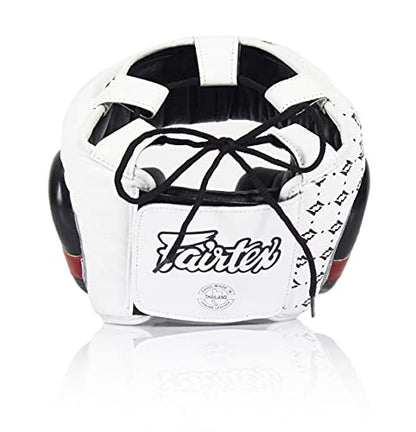 Fairtex Full Head Guard, Muay Thai MMA Sparring Helmet Protective Headgear - color: HG10 White Lace-up, size: Medium