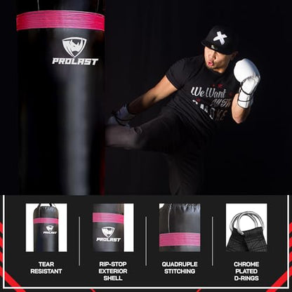 Punching Bag for Experienced and Beginners, Boxing, MMA, Martial Arts, Muay Thai Training Equipment, Hanging, 3ft, 50 lbs, Rhino Logo - color: Pink, size: Unfilled