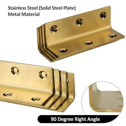L Bracket, Heavy Duty Corner Brace, 10 Pack 3.2 Inch Stainless Steel Shelf Bracket Angle Bracket for Shelves, Gold Metal Braces for Wood, 80mm Overall Length - size: 3.2 Inch, style: Gold 10 Pack