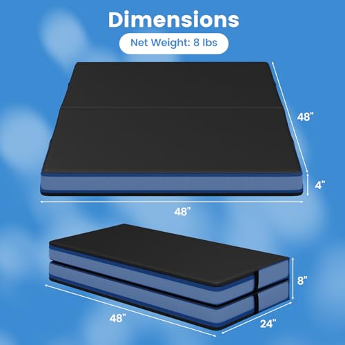 Goplus 4" Thick Folding Gymnastic Mat, Thickened Bi-Fold Fitness Mat with Carrying Handles & PU Leather Cover, Home Gym Tumbling Mat for Stretching, Pilates, Aerobics Workouts - color: Black&Blue