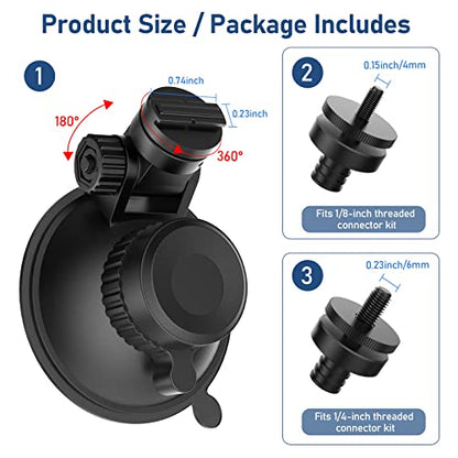 Dash Cam Mount, Suction Cup Mount,Windshield and Dashboard Suction Cup Mount Camera Mount,For ROVE R2-4K,CHORTAU Dash Cam,Screw Connectors Are Suitable For Most Dash Cam, DVR, GPS and Sports Camera