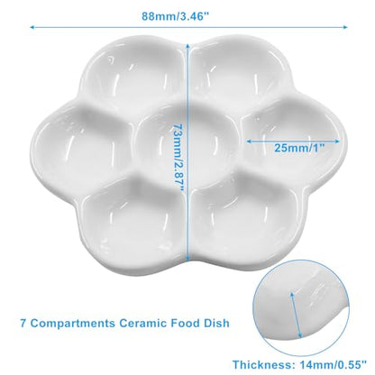 Piutouyar 1 Pack Hermit Crab Food Dish, 7 Compartments Ceramic Hermit Crab Feeding Dish Food and Water Bowl Ceramic Dishes