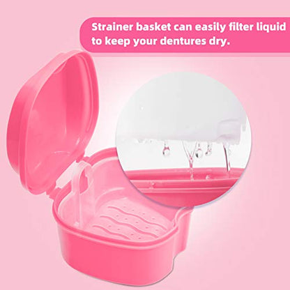 Annhua Denture Retainer Container Case Cleaning,Denture Bath Box False Teeth Storage Box - color: Pink