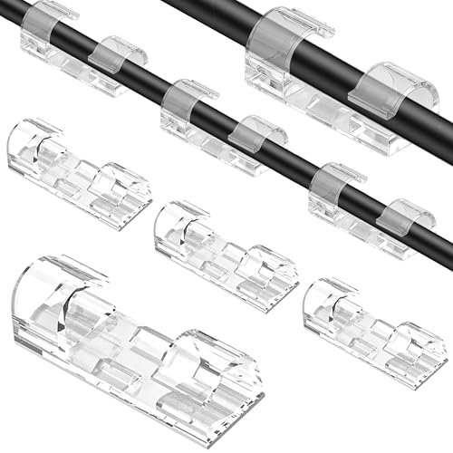 40 Pack Adhesive Cable Clips Clear, 20 Large & 20 Small Wire Holders for Cords, Cable Management Clips for Wall Desk Car Office, Cord Organizer, Outdoor Light Clips - size: 20 Big & 20 Small
