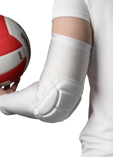 Tandem Sport Padded Arm Sleeves - Compression Sleeves with Built-In Elbow Padding to Reduce Injury & Stress - color: White, size: Small-Medium