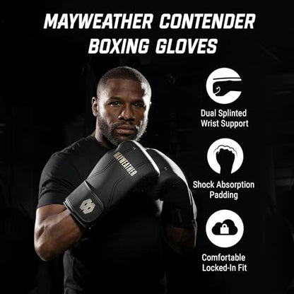Hayabusa Mayweather Contender Boxing Gloves for Men and Women - color: Black/Gold, size: 14oz