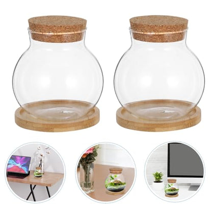 Luxshiny 2set Hydroponic Fish Bowls Glass Aquariums Cushion Cork Lid Stylish Terrarium Holders for Decoration Small for Betta Plants and Hydroponics