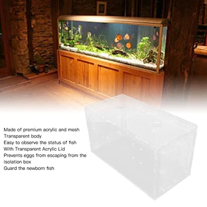 Fish Breeding Box, Acrylic Aquarium Acclimation Hatchery Incubator , Adjuatable Hook Fixing Fish Isolation Box with Lid and Mesh for Baby Fishes, Shrimp, Clownfish, Guppy