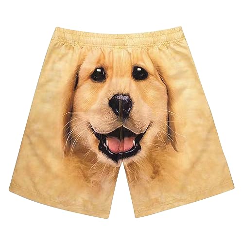 Ctreela Men's Funny Dog 3D Graphic Yellow Loose Fit Summer Beach Shorts - color: Khaki, size: X-Large