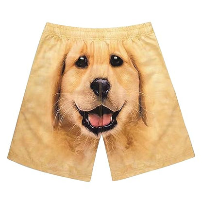 Ctreela Men's Funny Dog 3D Graphic Yellow Loose Fit Summer Beach Shorts - color: Khaki, size: XX-Large