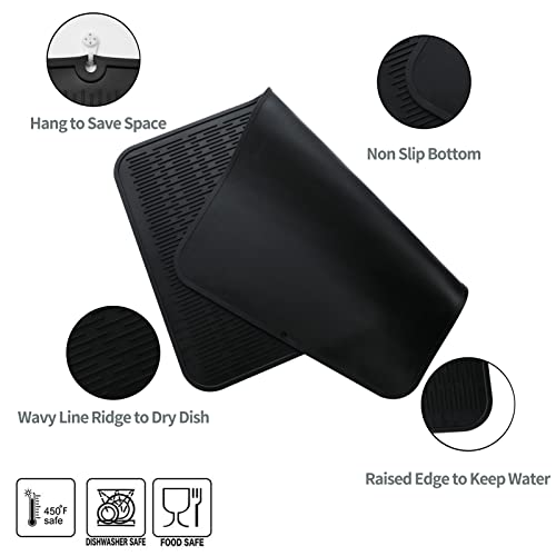 MicoYang Silicone Dish Drying Mat for Multiple Usage,Easy clean,Eco-friendly,Heat-resistant Silicone Mat for Kitchen Counter or Sink,Refrigerator or Drawer Liner Black 4XL 32 inches x 18 inches