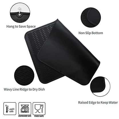 MicoYang Silicone Dish Drying Mat for Multiple Usage,Easy clean,Eco-friendly,Heat-resistant Silicone Mat for Kitchen Counter or Sink,Refrigerator or Drawer Liner Black 4XL 32 inches x 18 inches