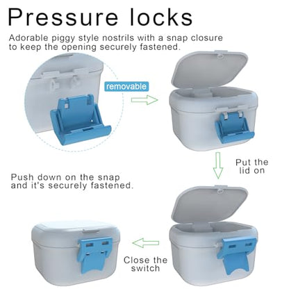 BVN Denture Case with Strainer, Leak Proof Denture Soaking Box | Portable Dental Cup with Storage Compartment, Magnetic Lid & Ventilation Design for Dentures, Retainers and Braces - color: White+blue