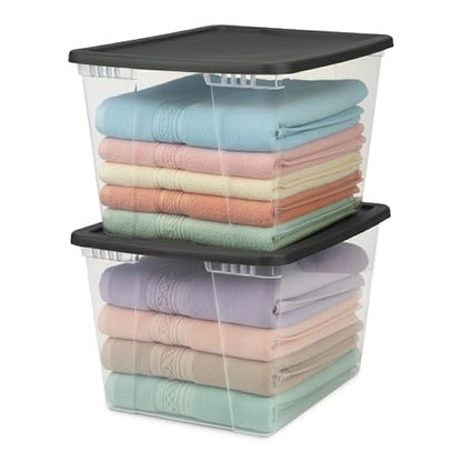 HOMZ 2-Pack Snaplock, Large Clear Plastic Storage Organizer Bins w/Lids, 56 Quart, Gray - Stackable Container Boxes for Bedroom, Bathroom, Garage, and Office Organization