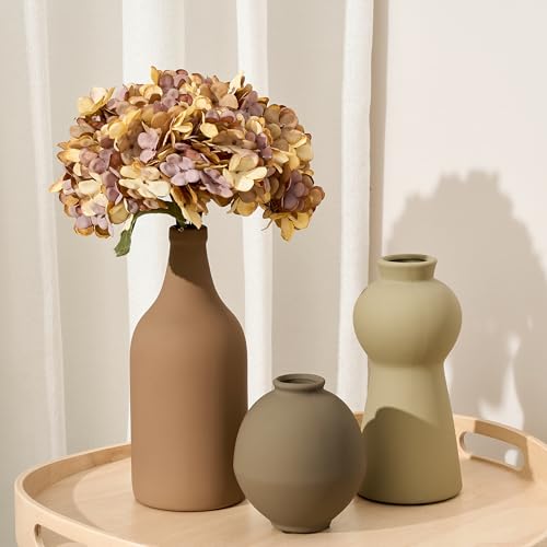 Ceramic Vase Set of 3, Nordic Minimalist Multicolor Vases Home Decor, Rustic Farmhouse Decor Pottery Vases for Bouquet Pampas Grass Dried Fresh Flowers, Living Room, Entryway Mantel, Kitchen, Bedroom - color: Multicolor ③- 3pcs