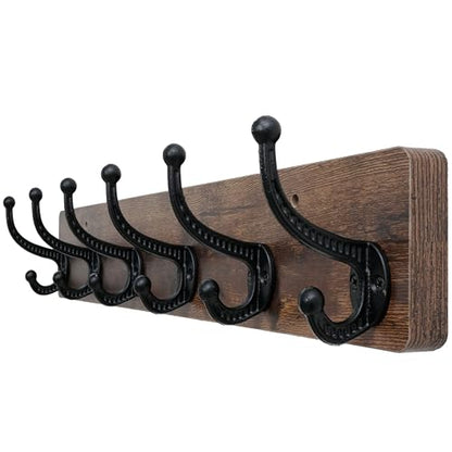 WEBI Rustic Coat Rack Wall Mount,24" Long 6 Cast Iron Coat Hooks Wall Mounted,Heavy Duty Wood Wall Coat Hanger Hooks for Hanging Coats,Jacket,Clothes,Backpack,Farmhouse,Rustic Brown - color: Rustic Brown, size: 24 Inch