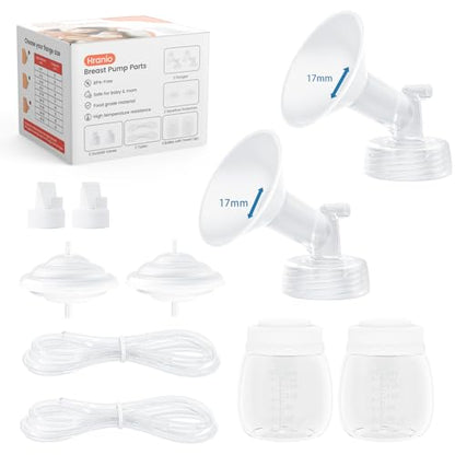 Hranio Breast Pump Parts Compatible with Spectra Replacement Pump Parts 17mm Flange, Spectra Pump Parts S1 S2 Replacements Full Set 2 Set (Full SET-17MM)
