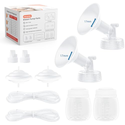 Hranio Breast Pump Parts Compatible with Spectra Replacement Pump Parts 17mm Flange, Spectra Pump Parts S1 S2 Replacements Full Set 2 Set (Full SET-17MM)
