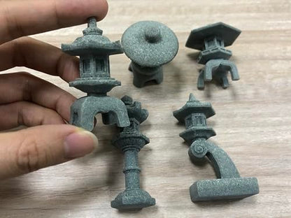 5Pcs 1.77" to 2.6" Miniature Stone Japanese Lantern Pagoda Figurines Asian Decor Fish Tank Aquarium Ornament