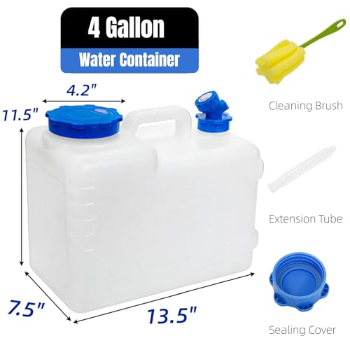 Dicunoy Water Container with Spigot, 4 Gallon Camping Drinking Water Storage Jug, Portable Thick Slim Water Dispenser Carrier for Vehicle, Car, Outdoor, Hiking, Emergency, Hurricane Supplies