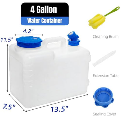 Dicunoy Water Container with Spigot, 4 Gallon Camping Drinking Water Storage Jug, Portable Thick Slim Water Dispenser Carrier for Vehicle, Car, Outdoor, Hiking, Emergency, Hurricane Supplies
