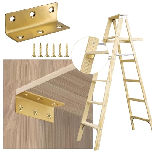 L Bracket, Heavy Duty Corner Brace, 4 Pack 4 Inch Stainless Steel Shelf Bracket Angle Bracket for Shelves, Gold Metal Braces for Wood, 100mm Overall Length - size: 4 Inch, style: Gold 4 Pack