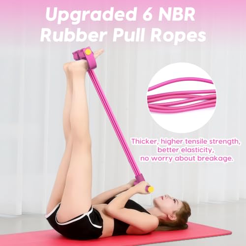 Pedal Resistance Band with Handles, 6-Tubes Natural Rubber Exercise Band - color: Full Pink