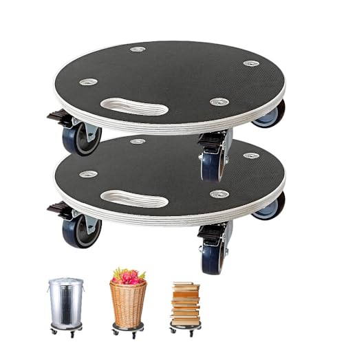 15-Inch Round Wood Platform Dolly with TPR Silent 2" Wheel with 2 Brake +2 Without, 551-lb Load Capacity Heavy Duty Wood Furniture Dolly, Multifunctional Movers Carrier,Plant Dolly, Two Pack - size: 2 pack Round Dolly with TPR brake wheel