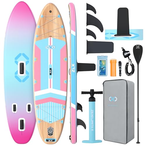 11'6"x35" Inflatable Paddle Board for Adults, Extra Wide Stable SUP | Stand Up Paddleboard, Non-slip EVA Deck, Complete Accessories, Unique Center Fin, for All Skill Levels Paddling On Any Water - color: Blush Pink Wood