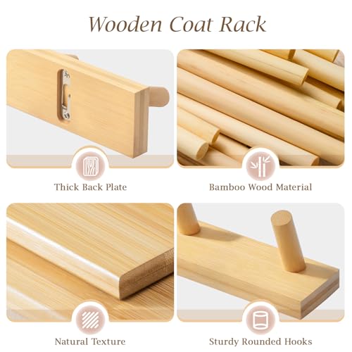 Coat Rack Wall Mount, Wooden Coat Hanger, Natural, 1 Pcs - color: Natural