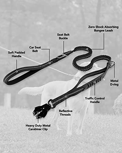 Joytale Tactical Bungee Dog Leash, Shock Absorbing No Pull, Black - color: Black
