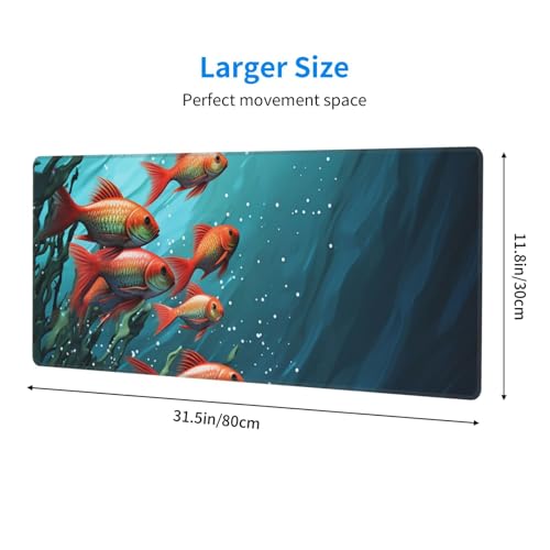 Large Mouse Pad, Desk Mat with Non-Slip Rubber Base, Waterproof Gaming Mousepad Computer Keyboard Mouse Mat Fish Aquarium Desk Pad for Home Office Gaming Work, 31.5''x11.8''