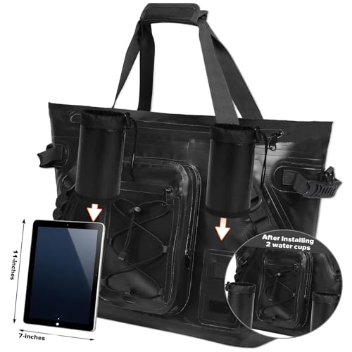 Insulated Fish Cooler Kill Bag with Flat Bottom-26x18 31x14 40x16 50x18 60x20 70x25 Inches Waterproof Fishing tackle Kill Cooler Bag - color: Black-26x18x9