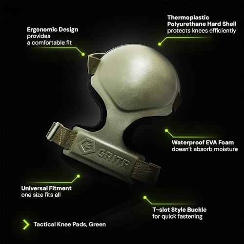 GRITR Tactical Knee Pads - Heavy Duty Knee Protectors, Range Green - color: Ranger Green
