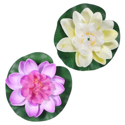 2PCS 10CM/3.94Inch Birdbath Fountain Accessory, Artificial Floating Foam Lotus Flower with Water Lily Pad, Artificial Lotus Flowers Decor, Lotuss Leaf Flower Floating Garden Pond Decor, Pool Decoratio