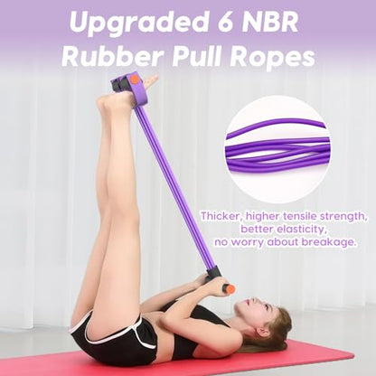 Pedal Resistance Band with Handles, 6-Tubes Natural Rubber Exercise Band - color: Purple